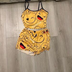 Yellow Emoji Print Pajama Set